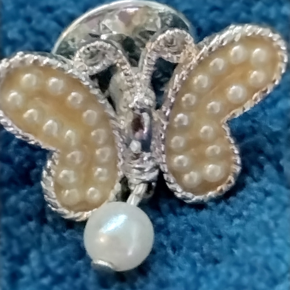 Vintage Avon June Pearl Birthstone Butterfly Tac Pin